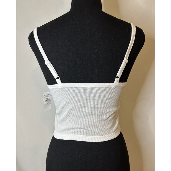AMERICAN EAGLE White Ribbed Crop Fitted Button Thin Tank Top SIZE SMALL NWT - Picture 4 of 11